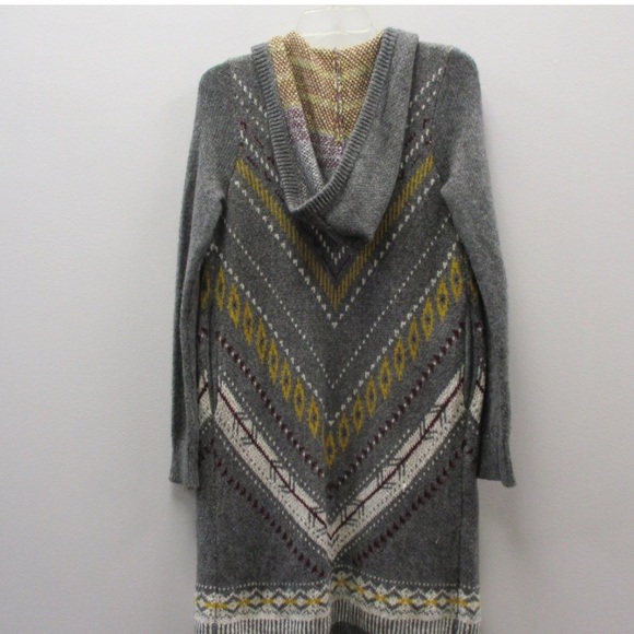 ABERCROMBIE & FITCH Grey/White/Burgundy/Yellow Printed Hooded Cardigan XS - Picture 2 of 5